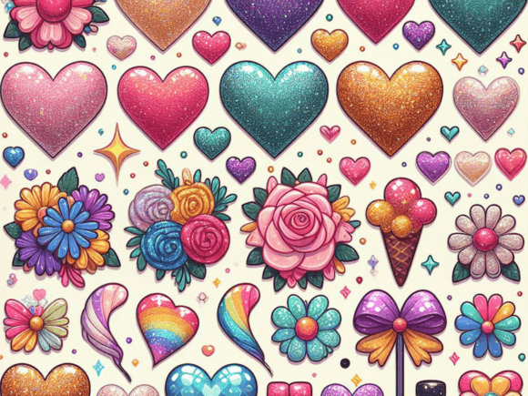 Download Colourful Glitter Hearts Bundle Graphic - Graphic Collection