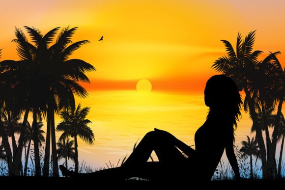 Download Cute Girl and Beach Silhouette Graphic - Graphic Collection