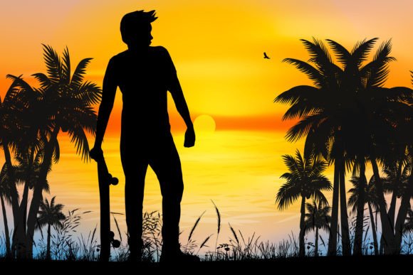 Download Cute Man on Beach Silhouette Graphic - Graphic Collection