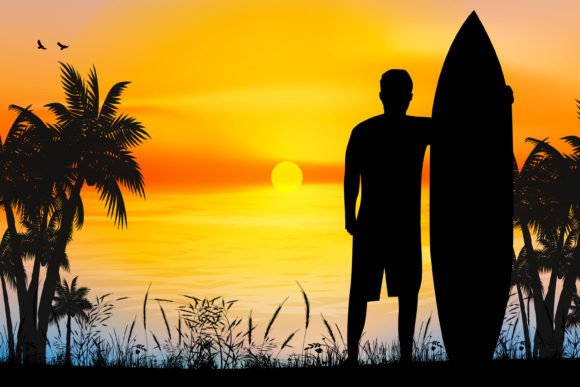 Download Cute Man on Beach Silhouette Graphic - Graphic Collection