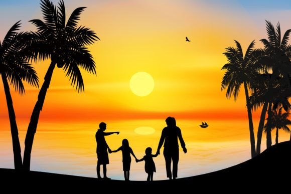 Download Cute Family on Beach Silhouette Graphic - Graphic Collection