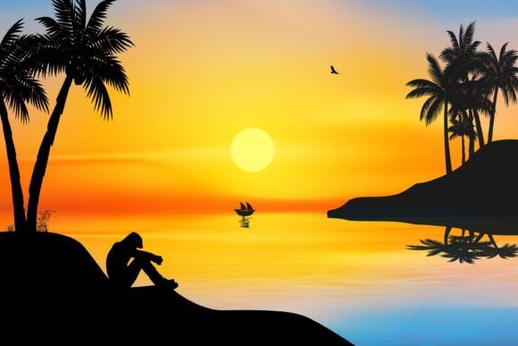 Download Cute Man on Beach Silhouette Graphic - Graphic Collection